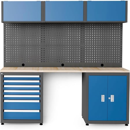 Chery Industrial Storage Cabinet, Multifunctional Steel Garage Storage Cabinet W/ Doors, Sliding Drawers Blue 3 Pcs JINWB108CBL01